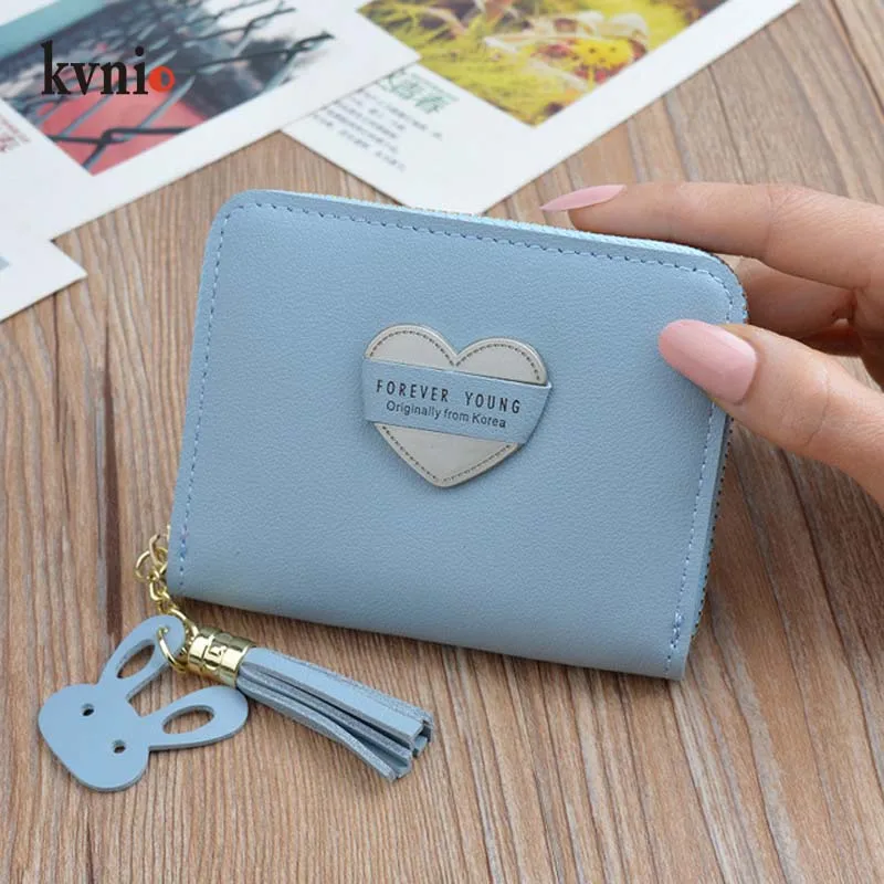 KVNIO корейский элегантный короткий молнии кисточкой любовь школьный кошелек мини ключ маленький мешочек женская сумка с отделением для карт кошелек для монет