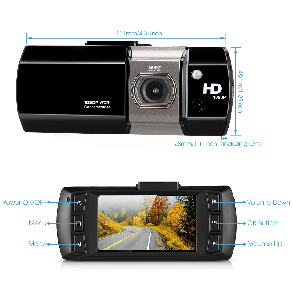 2 7 дюймовый автомобильный видеорегистратор Full HD 1080P DVR цифровой 170 широкоугольный