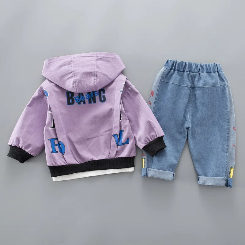 baby sport suit toddler clothing for boys letter print jacket + white t-shirt jeans 3 pieces/set |