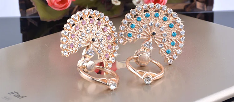 Кристалл алмаза Металл павлин кольцо стенд мобильного телефона