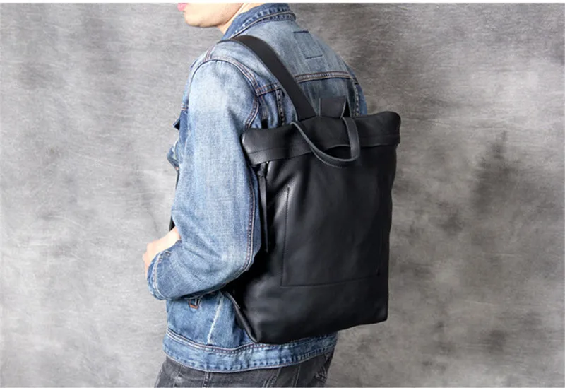 PNDME high quality fashion cowhide men's women's backpack casual simple daily light genuine leather black travel laptop bagpack