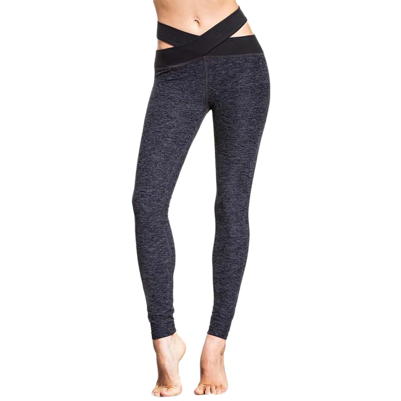 Kaywide Dark Gray Bandage Cross Waist Running Fitness Women Leggings Plus Size GYM Dancing Yoga Pants Push Up Sport Tights Capri |