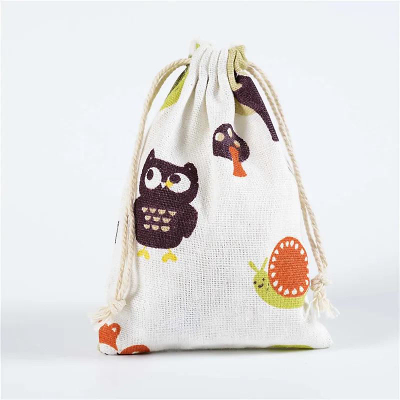 

50pcs Cotton Linen Printed Pouch Gift Bags For Wedding Christmas Candy Cookies Soap Packing Sack Holder Jewelry Packaging Bag