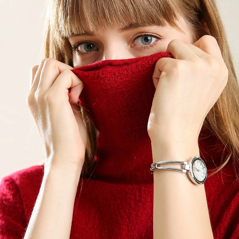 Fine Combed Wool Women Liberal Collar Knit Linen Texture Knitted Pullover Turtleneck Female Jumper Fashion Sweaters 2018-19 | Женская