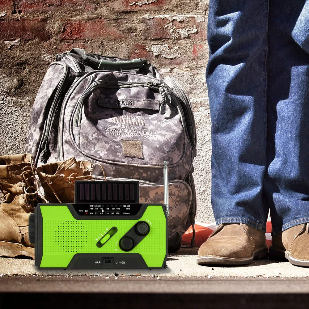 

for NOAA Weather Radio Emergency Solar Hand Crank 2000 MAh Phone Charger Power Bank Multi-Purpose Radio Flashlight Reading Lamp