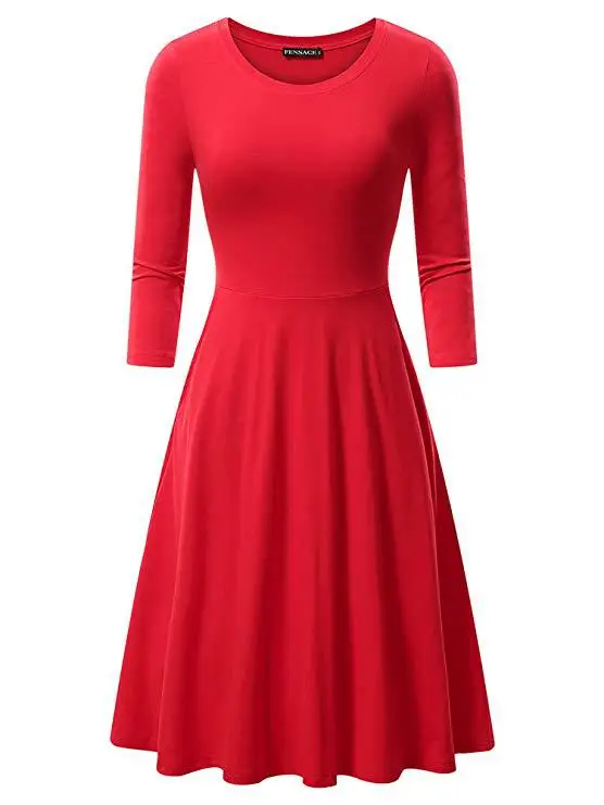 

Women's new solid color round neck loose dress