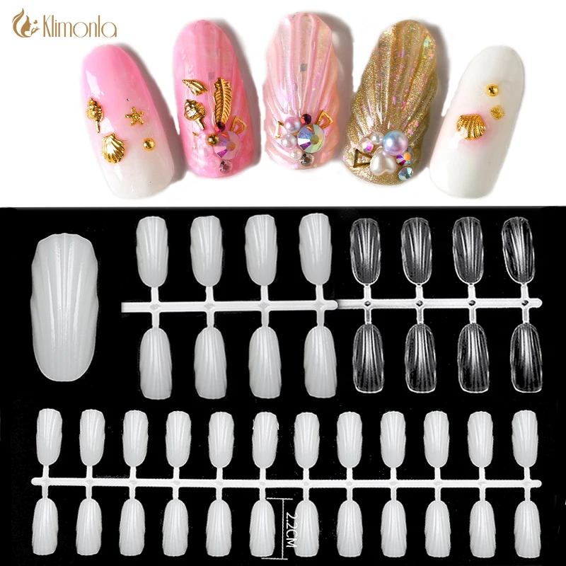120pcs False Nail Tips Seashell Grain Natural Clear UV Gel Polish Display Practice Manicure Nail Art DIY Tool Fake Tips Kits Set