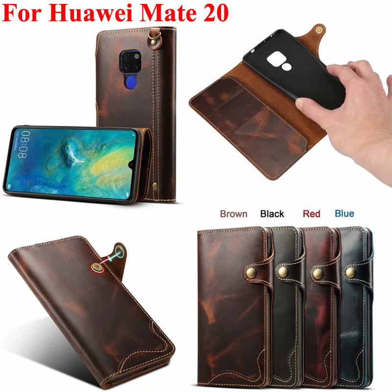 Чехол из натуральной кожи для Huawei Mate 20 чехол-бумажник с ремешком на руку и