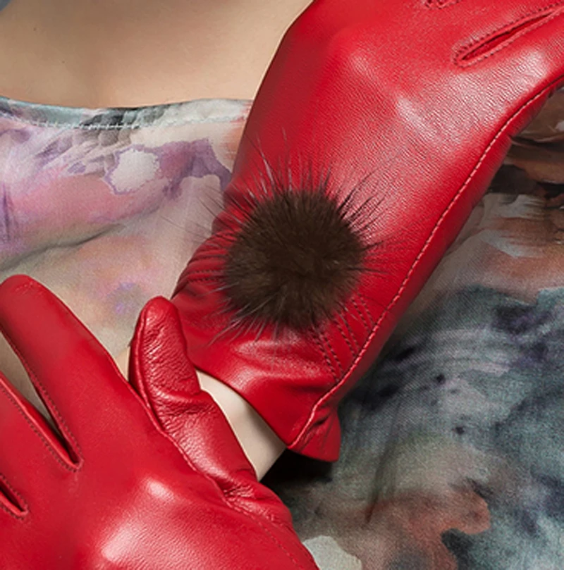 Женские замшевые перчатки YY8802 черные/коричневые из натурального меха норки с