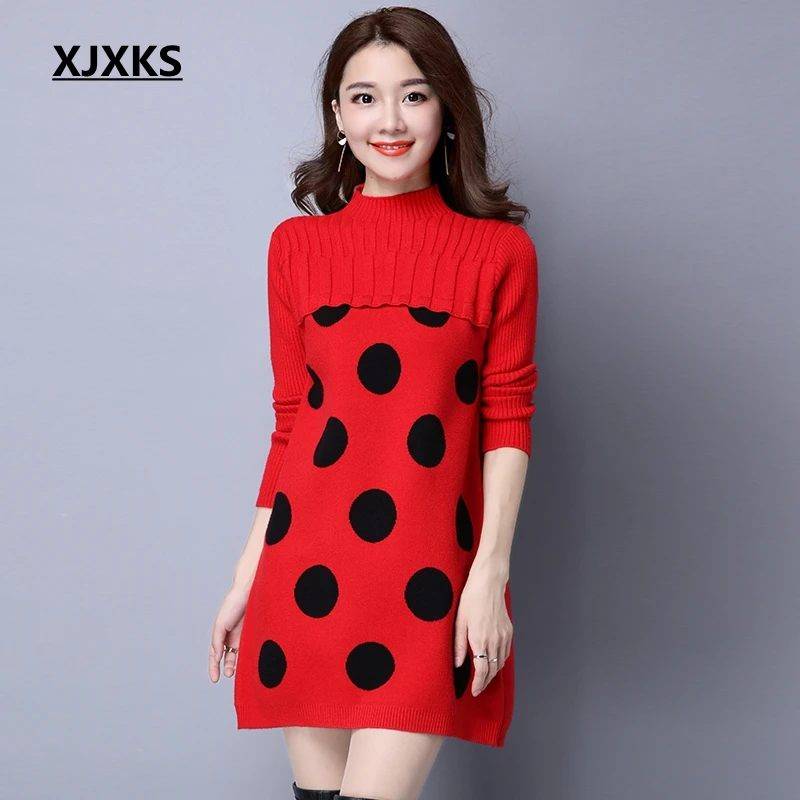 XJXKS Sweater women winter turtleneck loose long section of the womens sweaters fashion autumn pullover thickening | Женская одежда