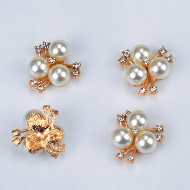 10Pcs Fashion Pearl Flower Leaf Crystal Rhinestone Button Diy Wedding Hair Scrapbooking Metal Accessories Alloy Beads Decoration | Дом и сад