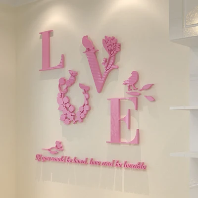 Love Flower Wall Stickers Acrylic 3D House Decoration Living Room Muurstickers Voor Kinderen Kamers Muraux Adesivo De Parede | Дом и сад