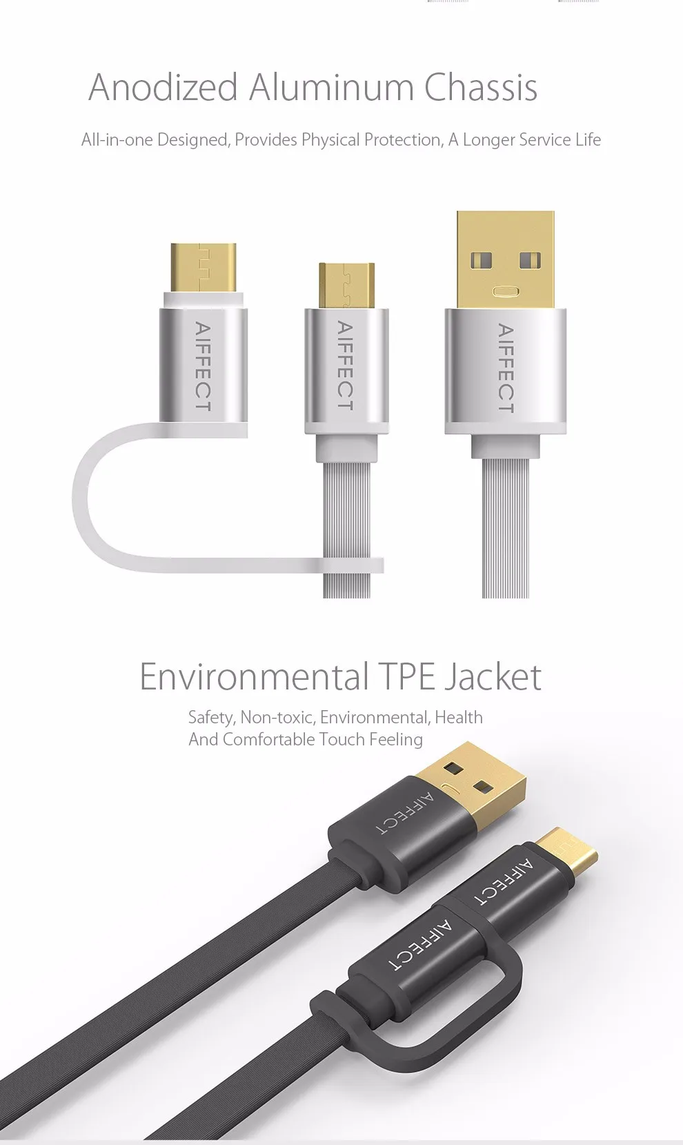 AIFFECT Mini, новинка, 2 в 1, кабель Micro B-Micro USB, кабель type-C для быстрой зарядки, кабель USB C для передачи данных, для устройств Micro usb type-C