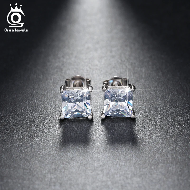 ORSA JEWELS квадратные хрустальные серьги-гвоздики горячая Распродажа серьги из ААА кубического циркония модные ювелирные изделия Поставщик OE148