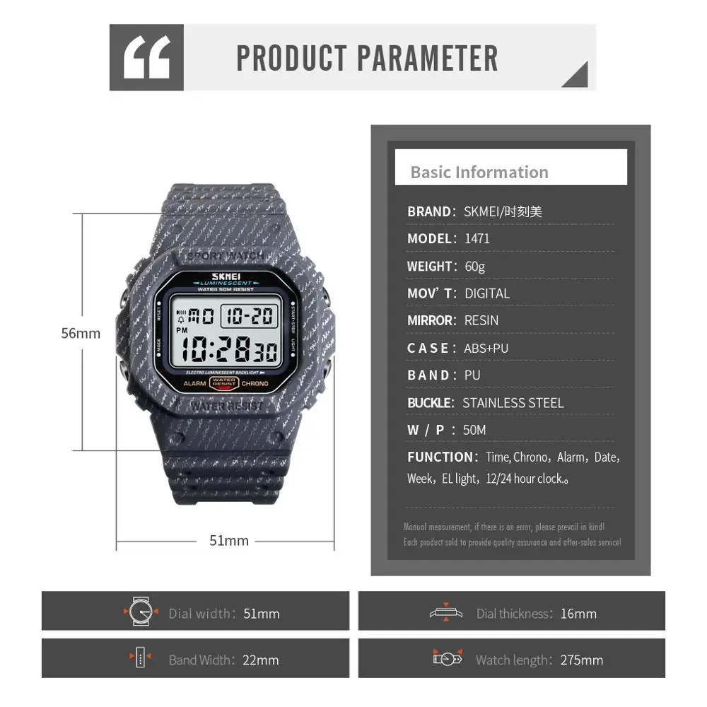 

SKMEI Fashion Men Watch Outdoor Sport Digital Watch 5Bar Waterproof Alarm Clock Cow Boy Digital Watches Mens montre homme 1471