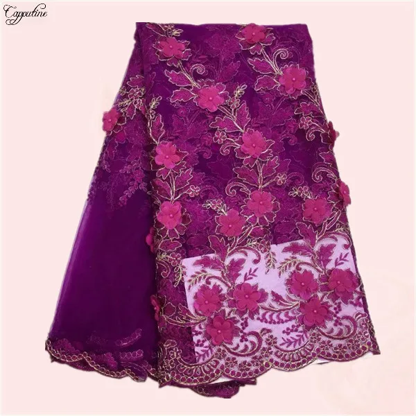 Amazing party dress cloth with 3D flower beaded french tulle lace fabric for lady KN39(5yards/lot) | Дом и сад