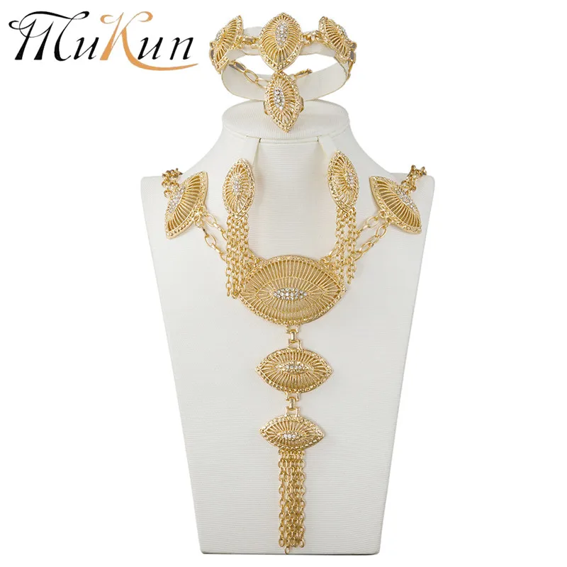 

MUKUN Fashion African female costume Jewelry set for women Gold color Crystal Necklace earrings set wedding costume matching