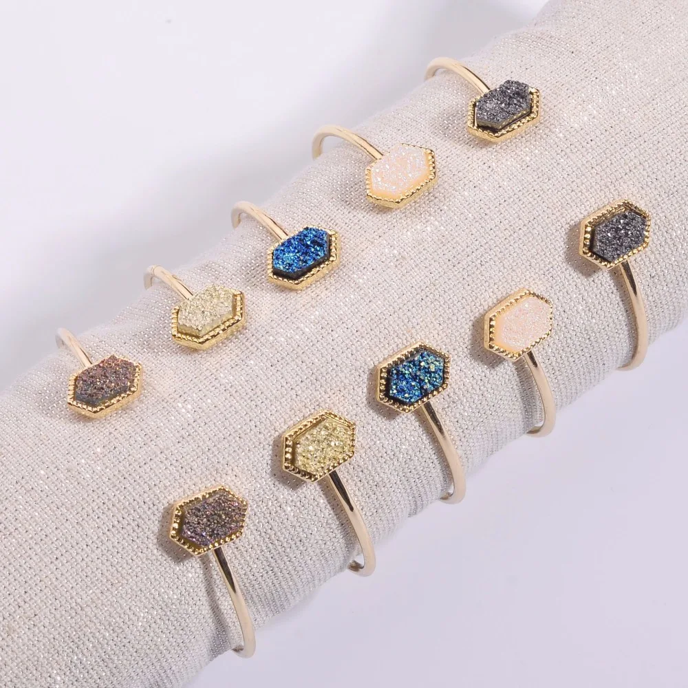 HUIDANG 5 colors Pointing Druzy Resin Quartz Stone Bangles for Women | Украшения и аксессуары