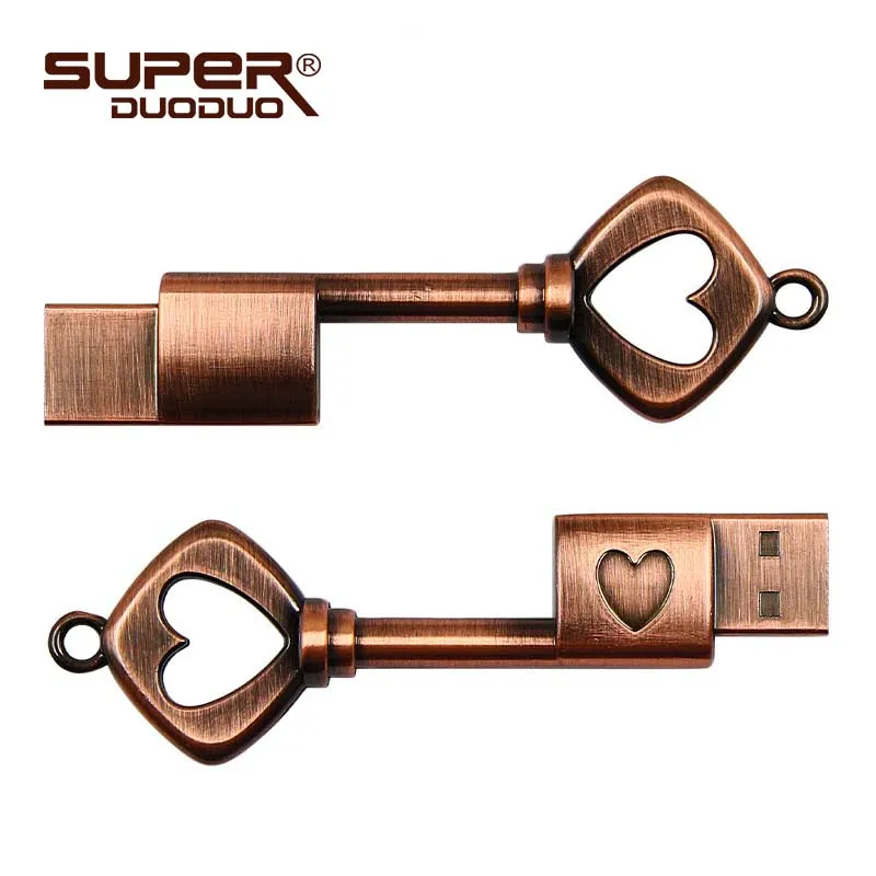 Металлический ключ с сердцем, usb флеш-накопитель, медная любовь, флешка, 4 ГБ, 8 ГБ, 16 ГБ, 32 ГБ, флеш-накопитель, карта памяти, u-диск, модные подарки