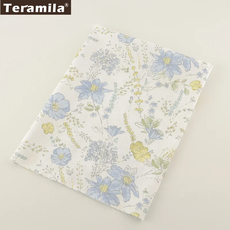 TERAMILA 100% хлопчатобумажная ткань с голубым цветочным принтом саржевая лоскутное