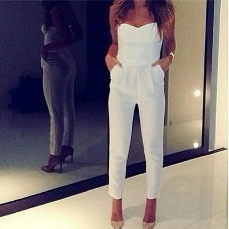 Женский комбинезон на бретелях черный или белый лето 2016|sexy white jumpsuits|sexy black
