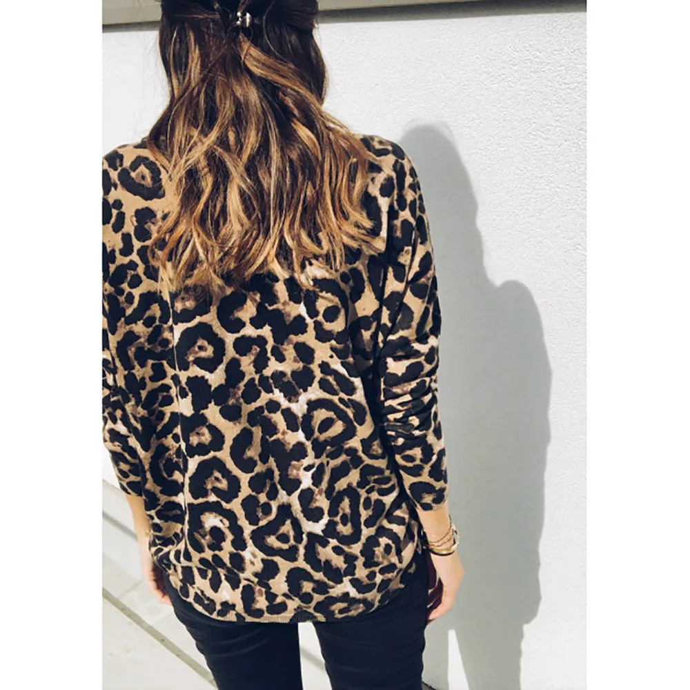 Женская рубашка с v-образным вырезом и леопардовым принтом Топ длинным рукавом