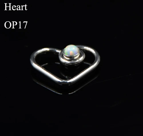 1 шт. опал CZ Gem Daith сердце круг гибкое кольцо ухо траг серьги, Надеваемые На ушной хрящ сердце ухо пирсинг для губ кольцо пирсинг тела ювелирные изделия 16 г - Окраска металла: Heart OP17