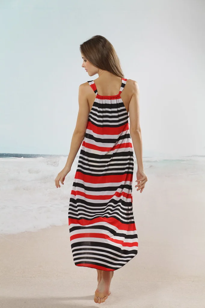 Summer 2015 Women New Hot Desigual Stripe Print Long Beach Dress Female Casual Vestidos De Festa Robe Femme Longo Clothing |