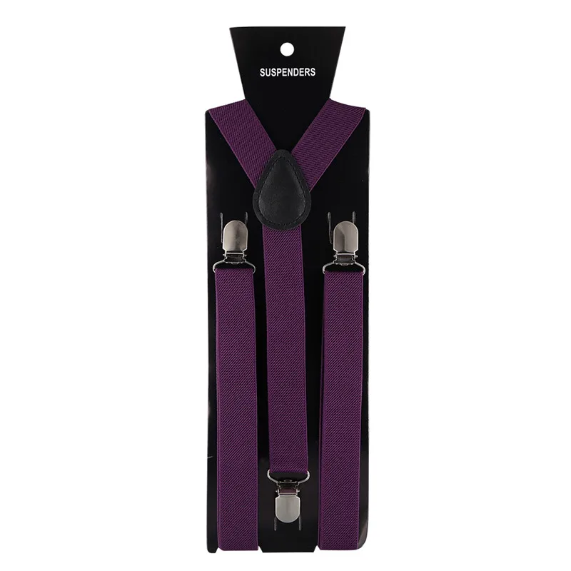Dark Purple Лидер продаж, эластичные кожаные подтяжки для мужчин, 3 зажима, винтажные мужские s женские подтяжки для брюк, свадебная Подвеска для юбки, 40 цветов - Цвет: Dark Purple