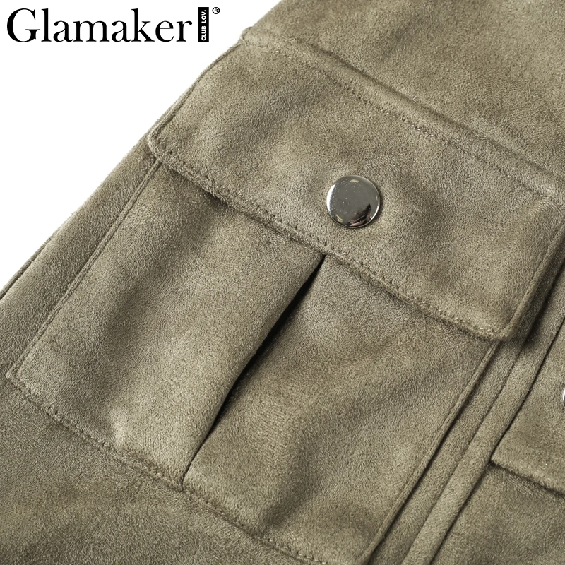 Женские замшевые шорты Glamaker элегантные свободные на молнии с высокой талией и