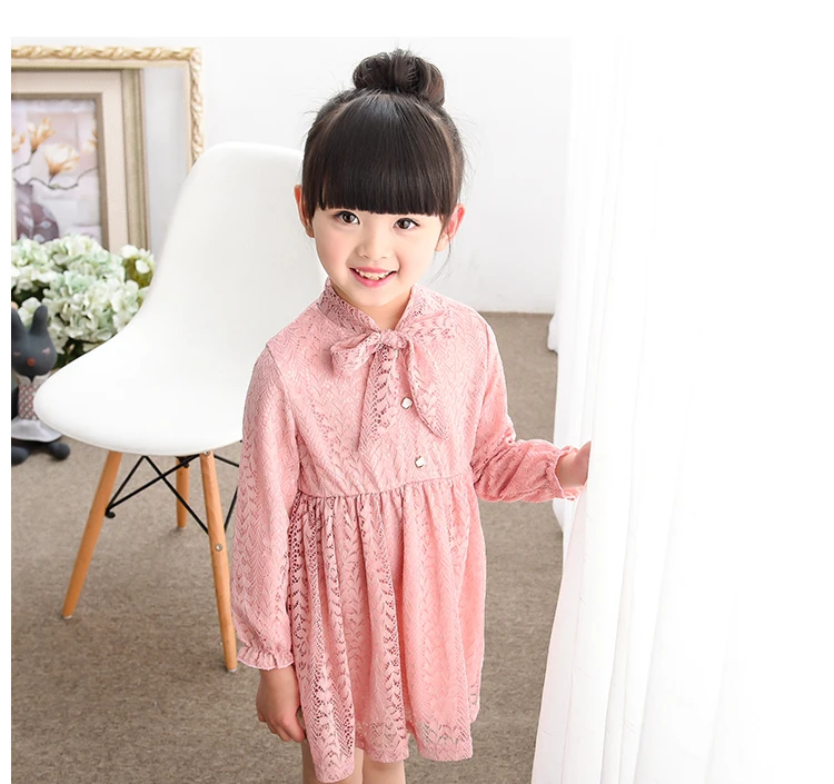 Детское платье для девочек 2018 Новинка весны Кружево линии твердого Вышивка