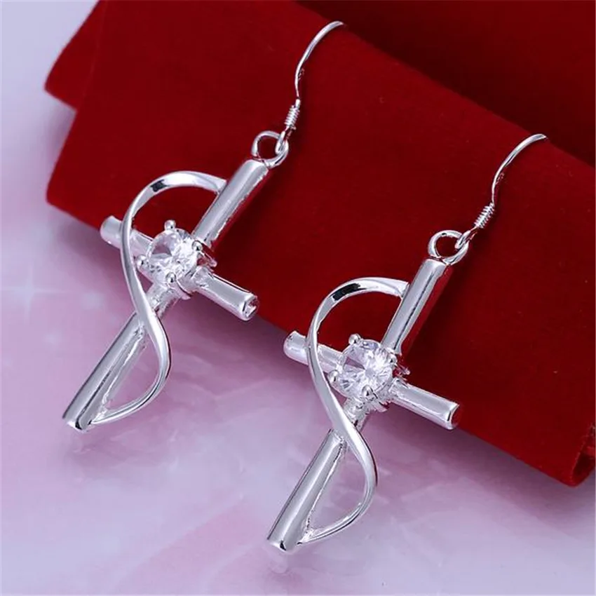 factory price E194 wholesale Beautiful Across lady new silver colorearring high quality fashion classic jewelry antiallergic | Украшения и