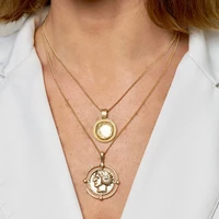 10pcs new fashion pendant necklace bohemian female double layer necklace retro gold carved coin necklace for women jewelry