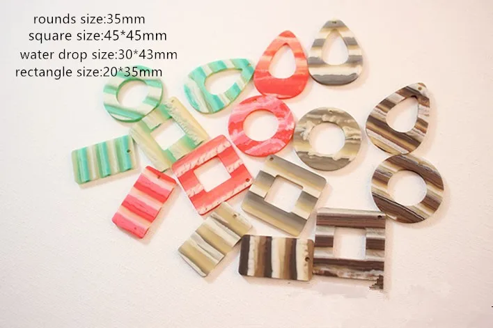 

Min order 20pcs/lot stripe printing geometry rounds/water drop/square shape resin beads diy jewelry earring pendants accessory