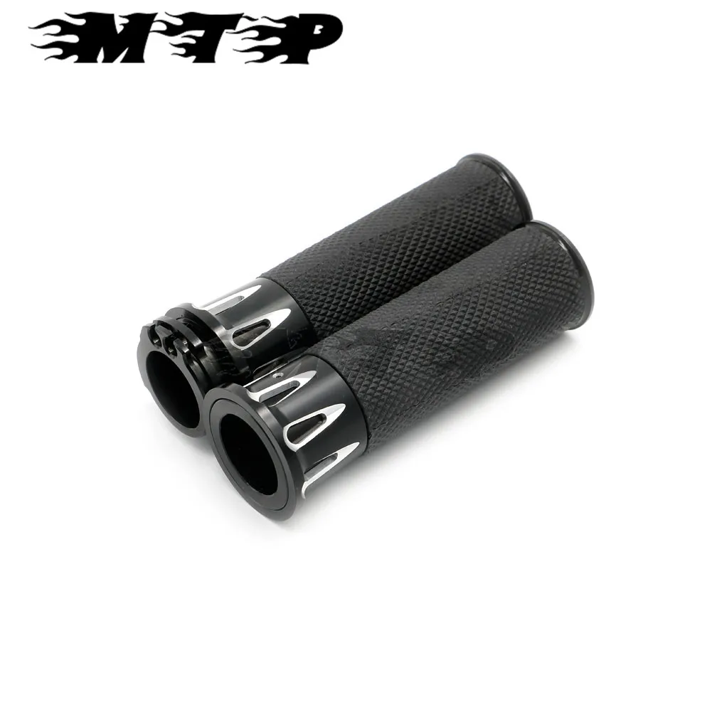 Motorcycle CNC Rubber Racer 1&quot 25MM Handgrips Hand Grip Vintage for 1984-2016 Harley Sportster XL 1200 883 Dyna Touring Softail |