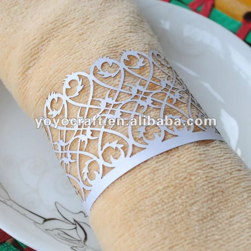 

100pcs Bulk Wholesale Metallic Paper Filigree Elegant Napkin Ring for Wedding Decoration