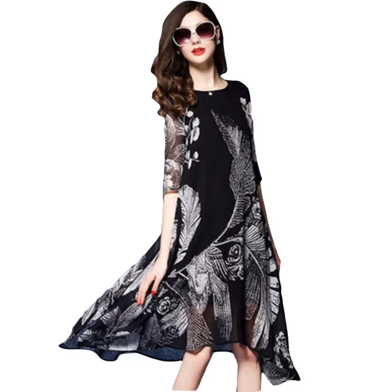 Женское шифоновое платье туника кружевное пляжное средней длины в европейском