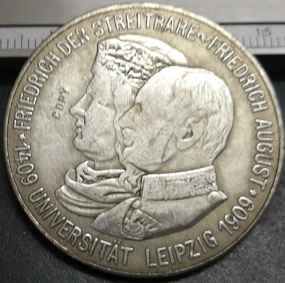 1909 Посеребренная копия редкой монеты Королевство Саксонии 5 Марк Фридрих аусуст