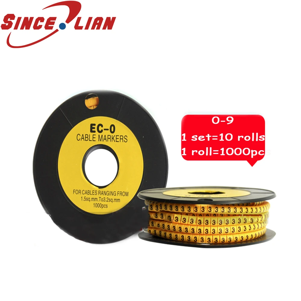

10rolls/lot 10000 pcs 0-9 Number Tube Cable Marker Colorful Mark Wire Markers Sleeve Mark Wire Markers Letter