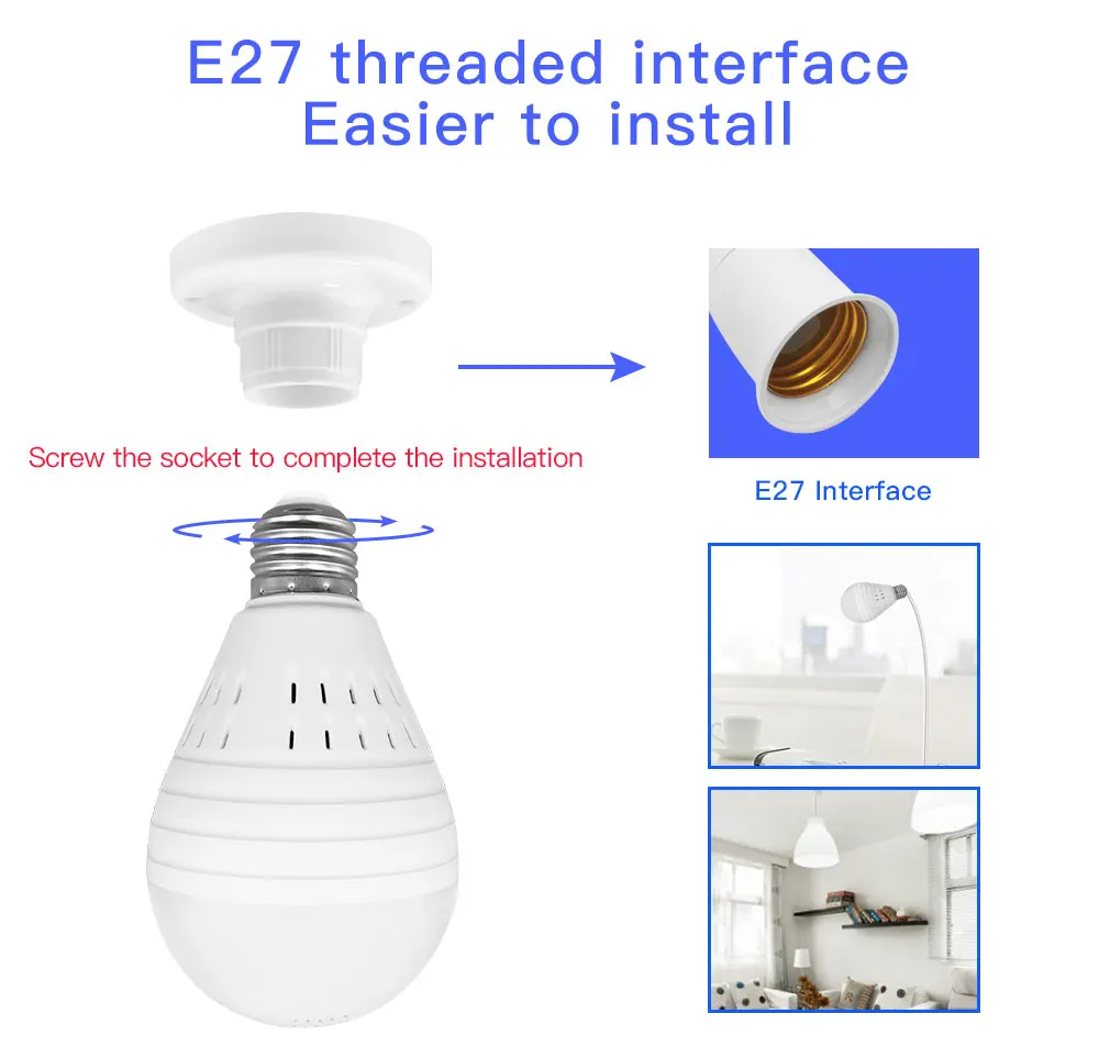 Беспроводная ip-камера с лампочкой OLOEY, Wifi, 1.3MP 2.0MP, панорамная домашняя камера видеонаблюдения, 360 градусов, поддержка ночного видения, 128 ГБ