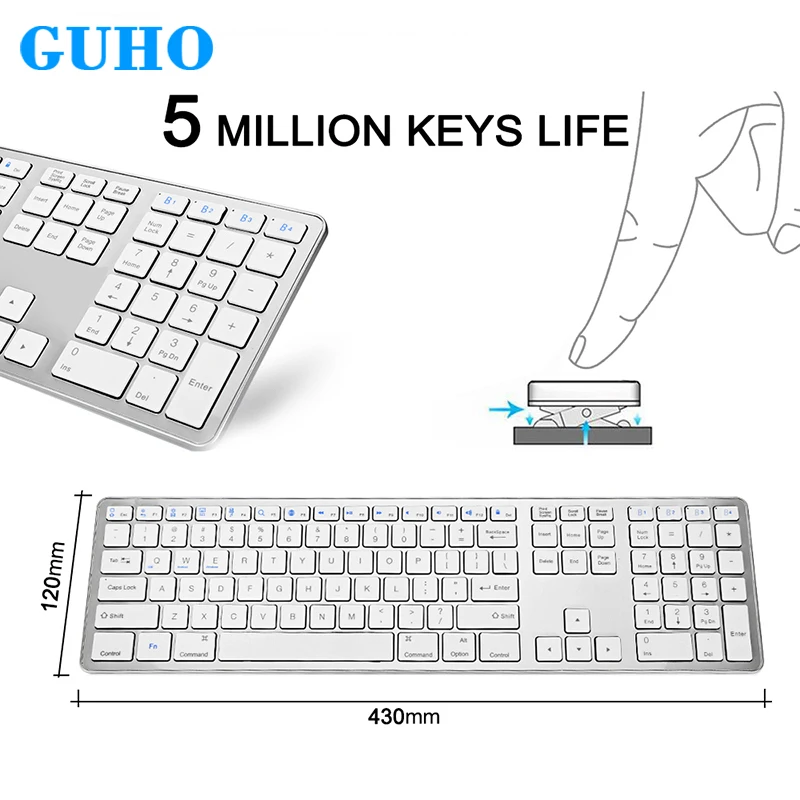 GuHo Ultra Slim Bluetooth беспроводной клавиатура 109 ключи для Apple iOS ipad Android ноутбук с Windows