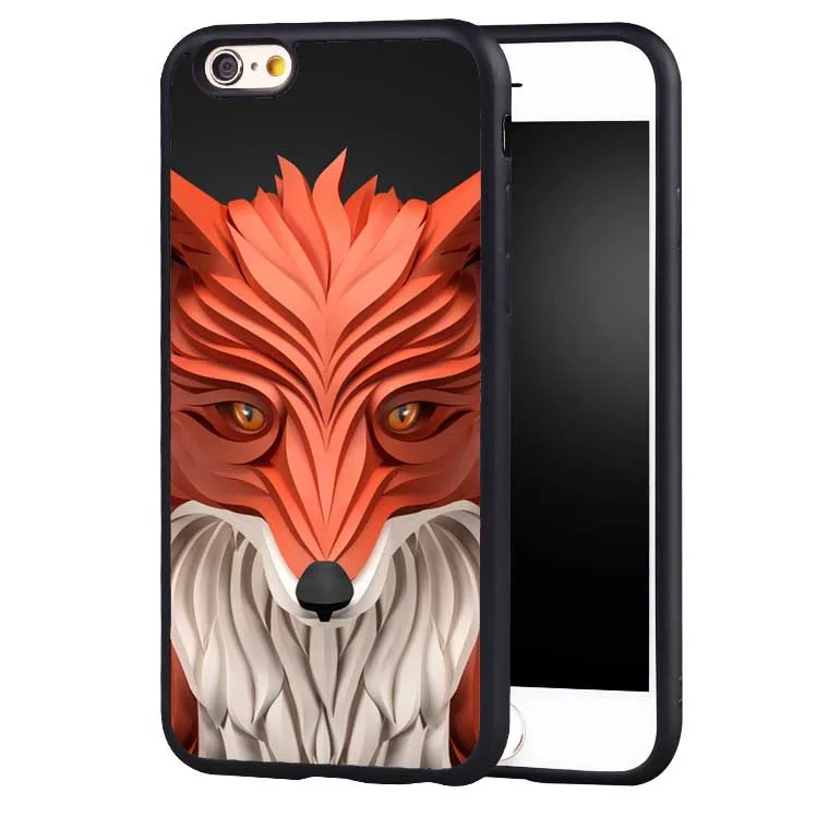 3D животного Лев лиса Сова deisgn Телефон чехол для iPhone 7 плюс 6 6S 5 5S SE 8 8x10 Черный