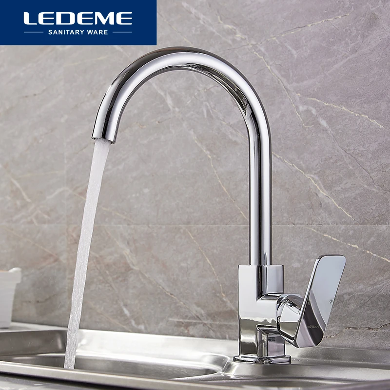 LEDEME Chrome Новый Кухня кран раковина смеситель поворотным носик классический