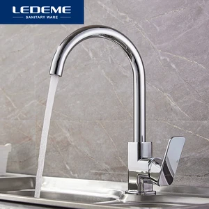 LEDEME Chrome Новый Кухня кран раковина смеситель поворотным носик кран классический поворотный Медь одно отверстие Кухня смесители краны