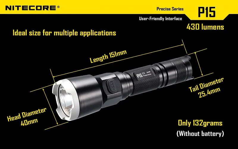 NITECORE P15 точные CREE XP-G2 430-люмен светодиодный фонарик Фонарь для самозащиты с NL1823 батареи и F1 chagrer