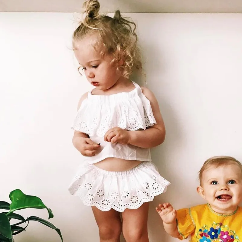 70-105cm Height Babygirls Summer Clothing Set Fashion Lace Collar White T-shirts+bodysuit Little Girls Sun-top+short Wear | Детская