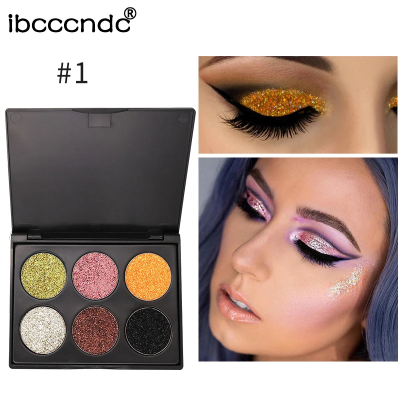 Долговечные 6 цветов Алмазные тени для век Палитра металлических теней палитра