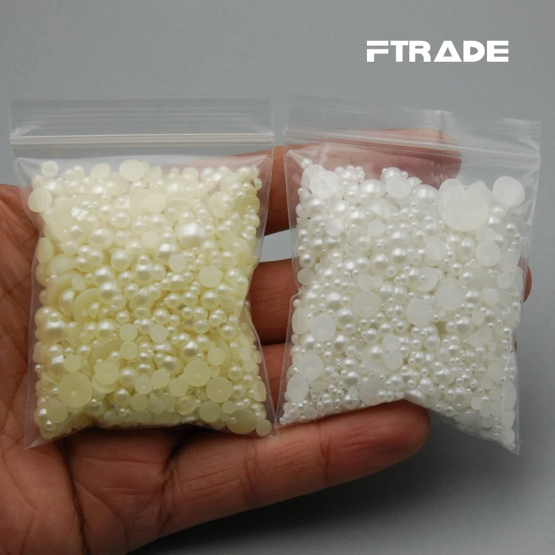 Смешанный размер (2-12 мм) Мода 1000 шт/упак. цвета слоновой кости/белый полукруглый DIY