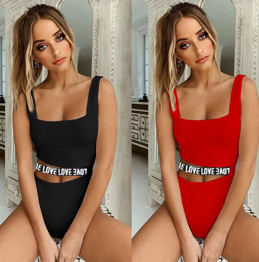 Цельный купальный костюм с надписью pin up LOVE сексуальный бандажный высокой талией