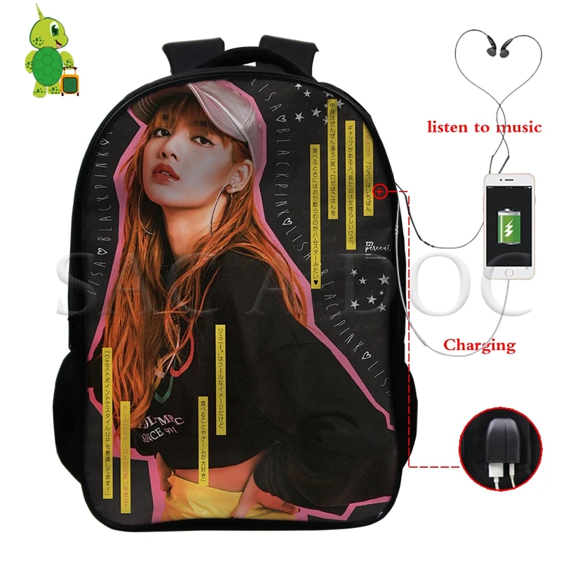 8 Kpop Черный розовый женский рюкзак USB для зарядки Mochila Kill This Love Rose/Lisa сумка мужские многофункциональные школьные рюкзаки дорожные сумки - Цвет: 8